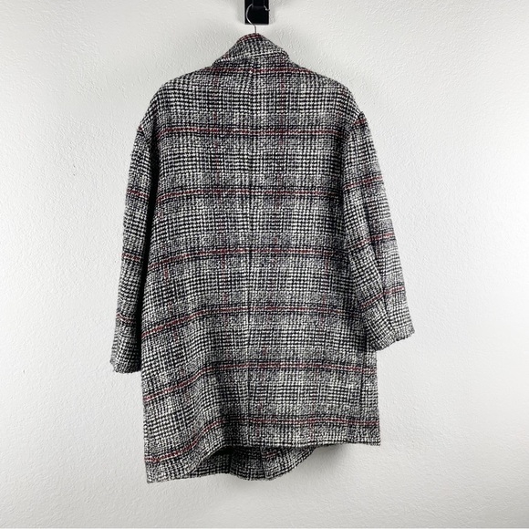 Isabel Marant Etoile Ebra Double Breasted Plaid Coat Black Red FR 42 Extra Large - Picture 4 of 9